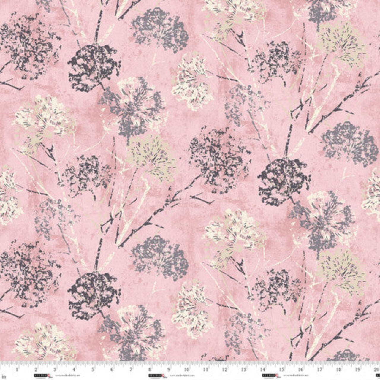 Fabric Studio E Powder Pink Dandelion Stamp 108" Wide Back by the Quarter Yard 8276-20